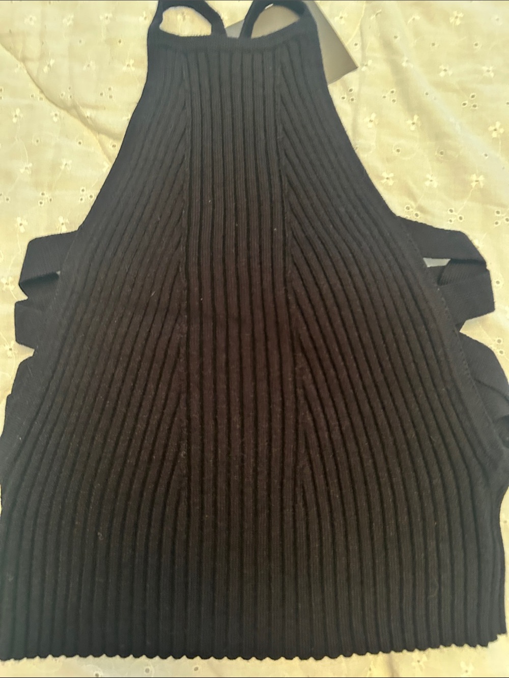 NWT Le Lis Black Ribbed Halter Off-Shoulder Sweater